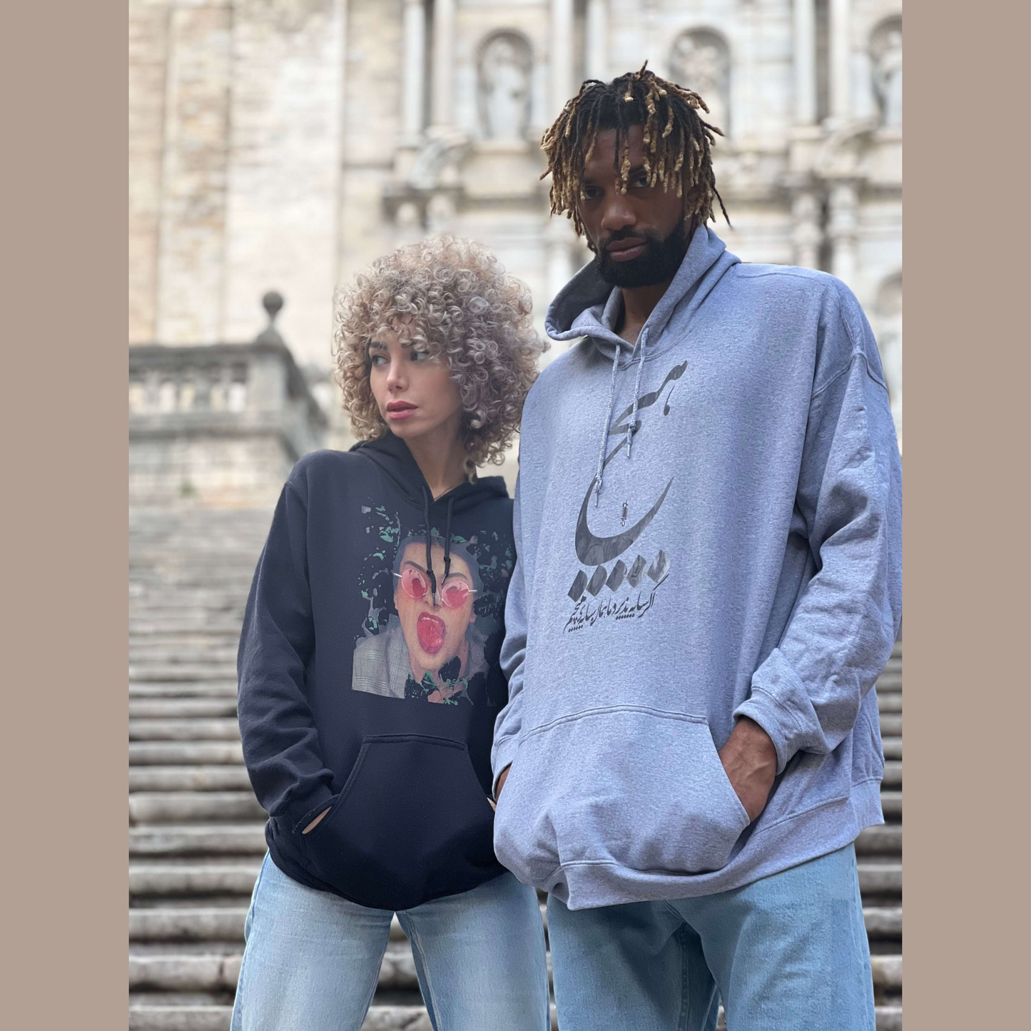 Minimalist Persian calligraphy hoodie featuring ‘Hich’ (هیچ) in Farsi – stylish unisex sweatshirt for cultural expression, statement streetwear fashion in USA and Canada.