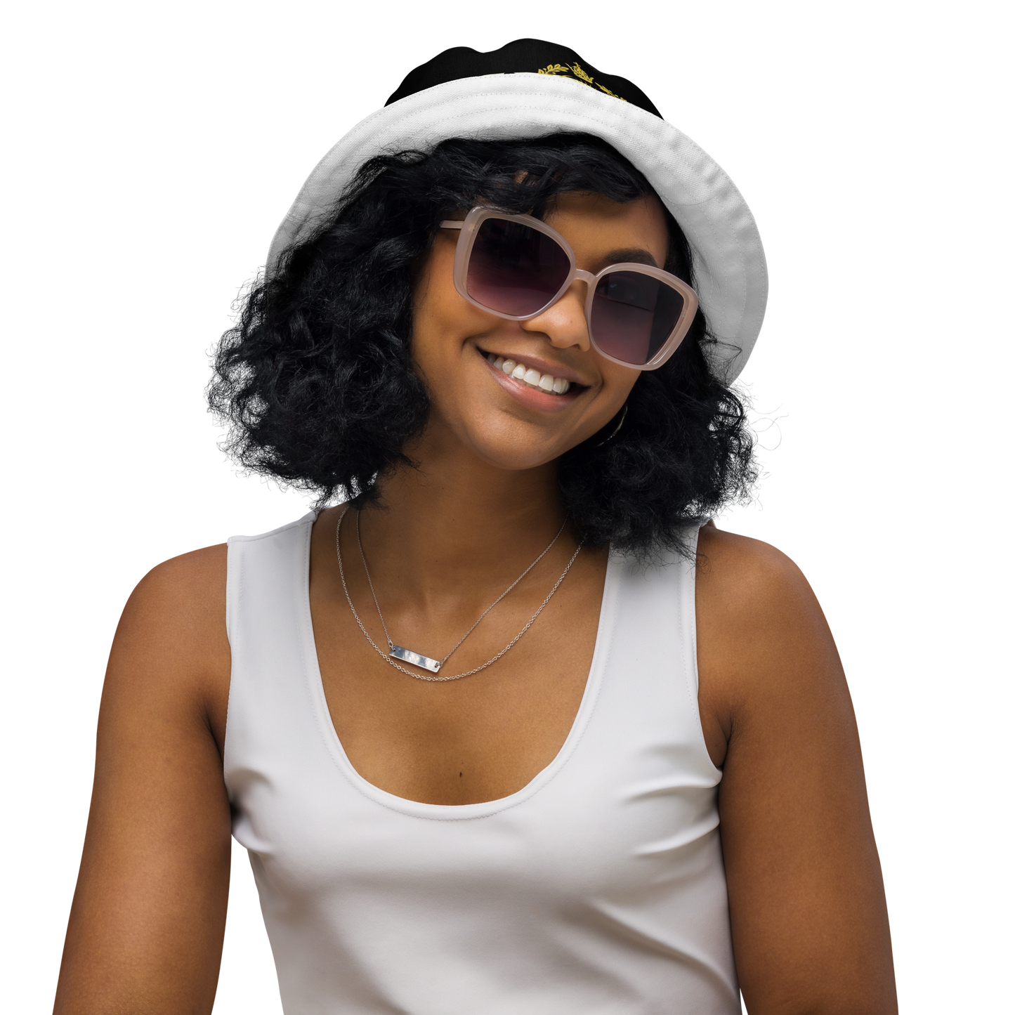 MIGA bucket hat with polka dot design, Persian lion emblem, and Make Iran Great Again flag, fashion accessory
