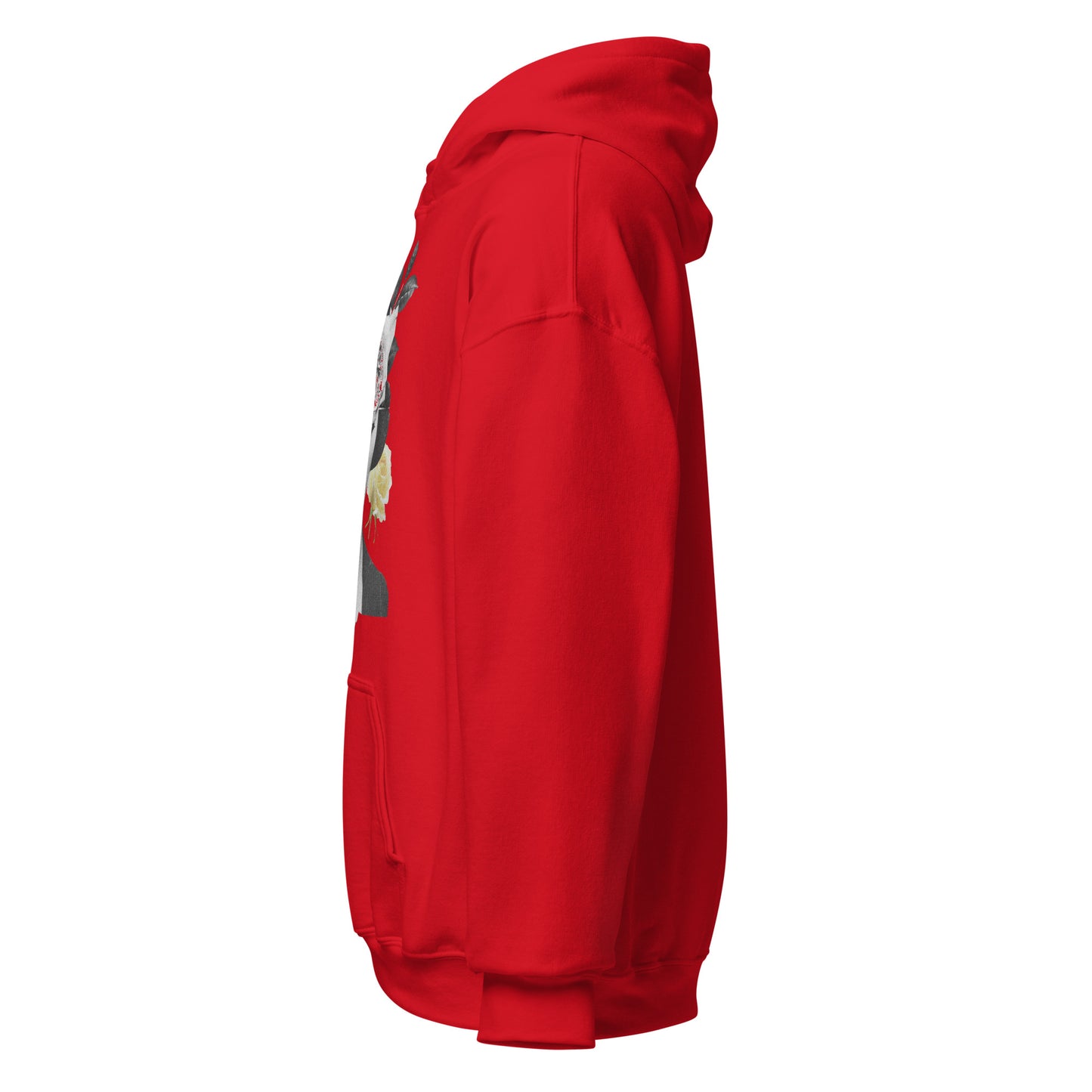 Modern art-inspired hoodie in red, unisex fit
