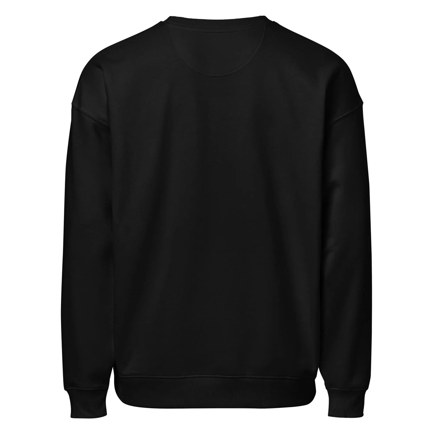 Unisex black graphic sweatshirt featuring a hand-drawn woman portrait and bold red script design. Artistic, oversized streetwear style.