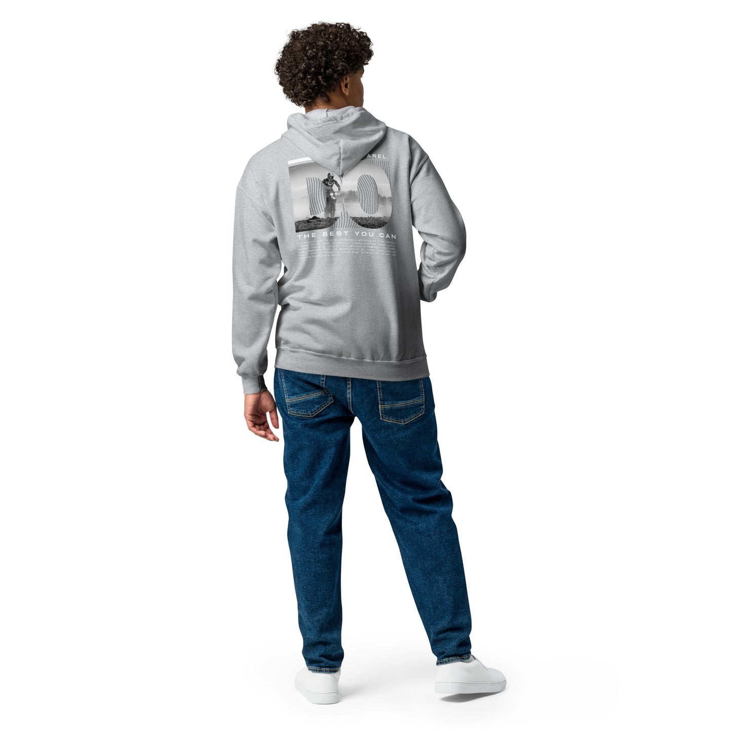 Sport Gray fleece zip-up hoodie with bold back graphic reading ‘DO the best you can’ and subtle skull logo on front – unisex streetwear hoodie with motivational design