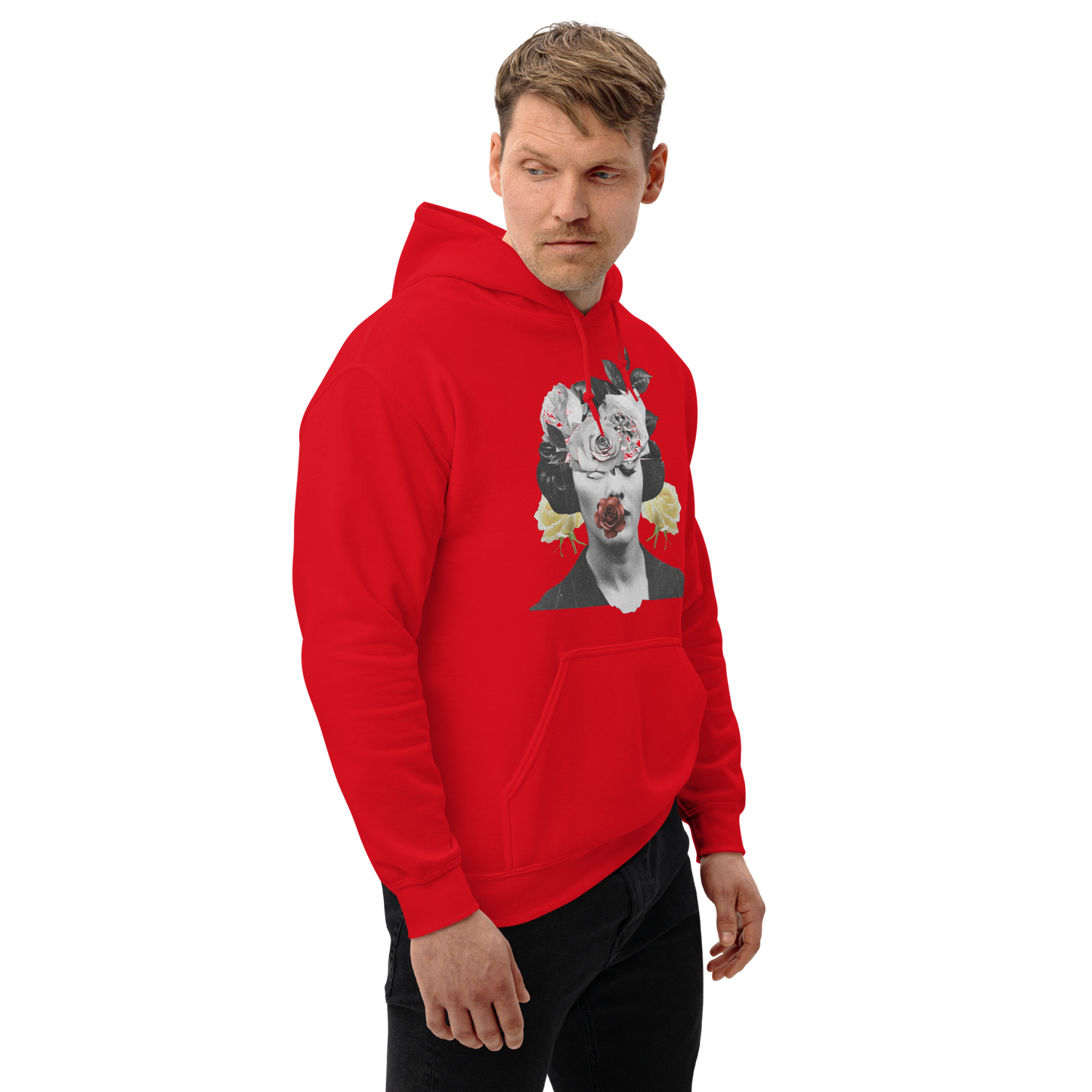 red-hoodie-flower-portrait-streetwear