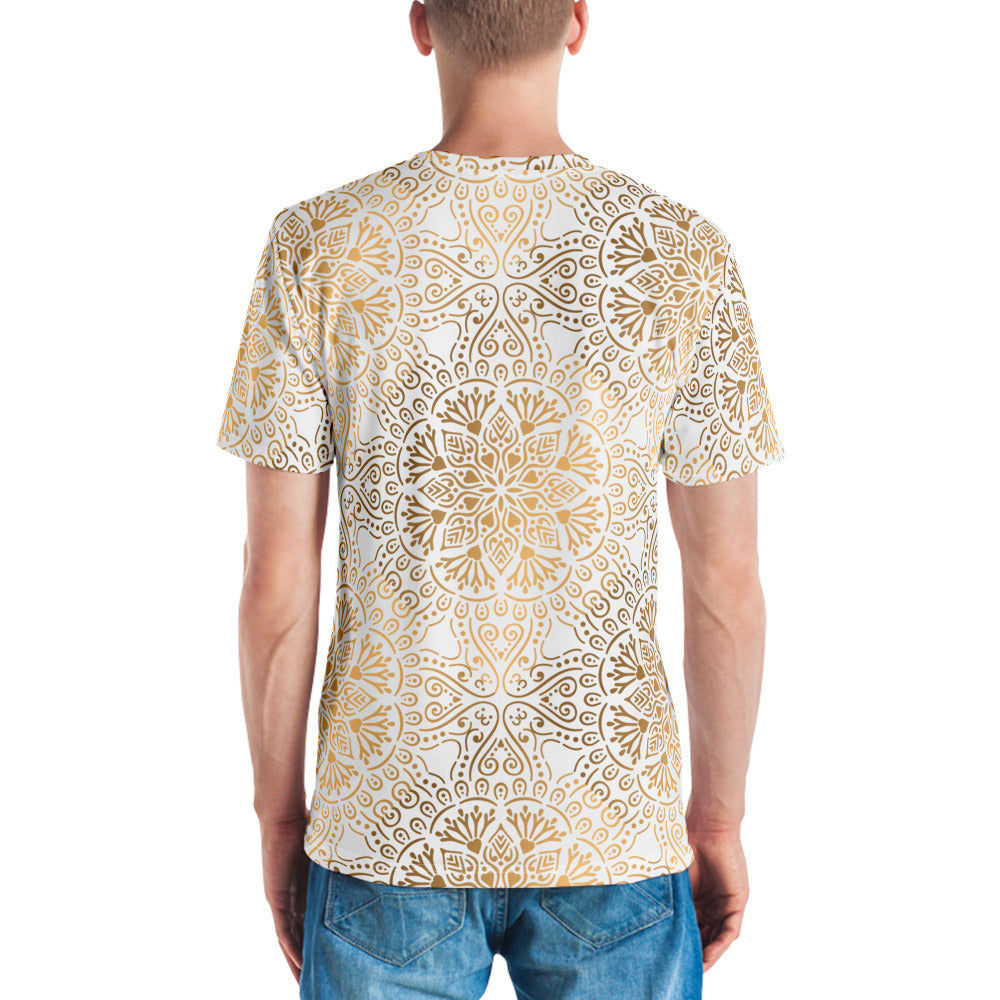 Persian design shirt | Cotton Floral Motif T-shirt for Men | Gold Print T-Shirts