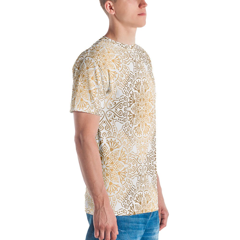 Persian design shirt | Cotton Floral Motif T-shirt for Men | Gold Print T-Shirts