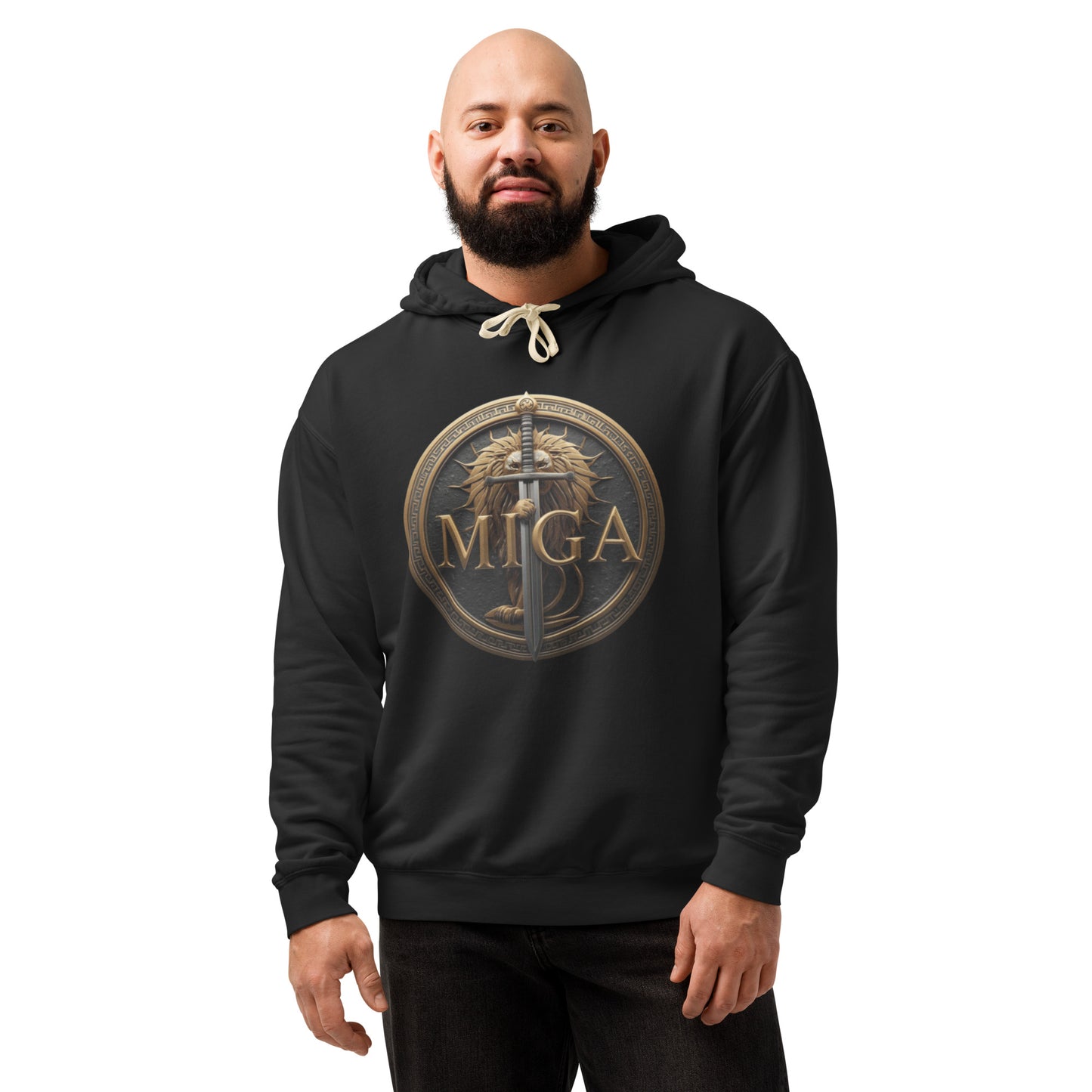 MIGA lion emblem Black unisex fleece hoodie – premium streetwear hoodie USA Canada