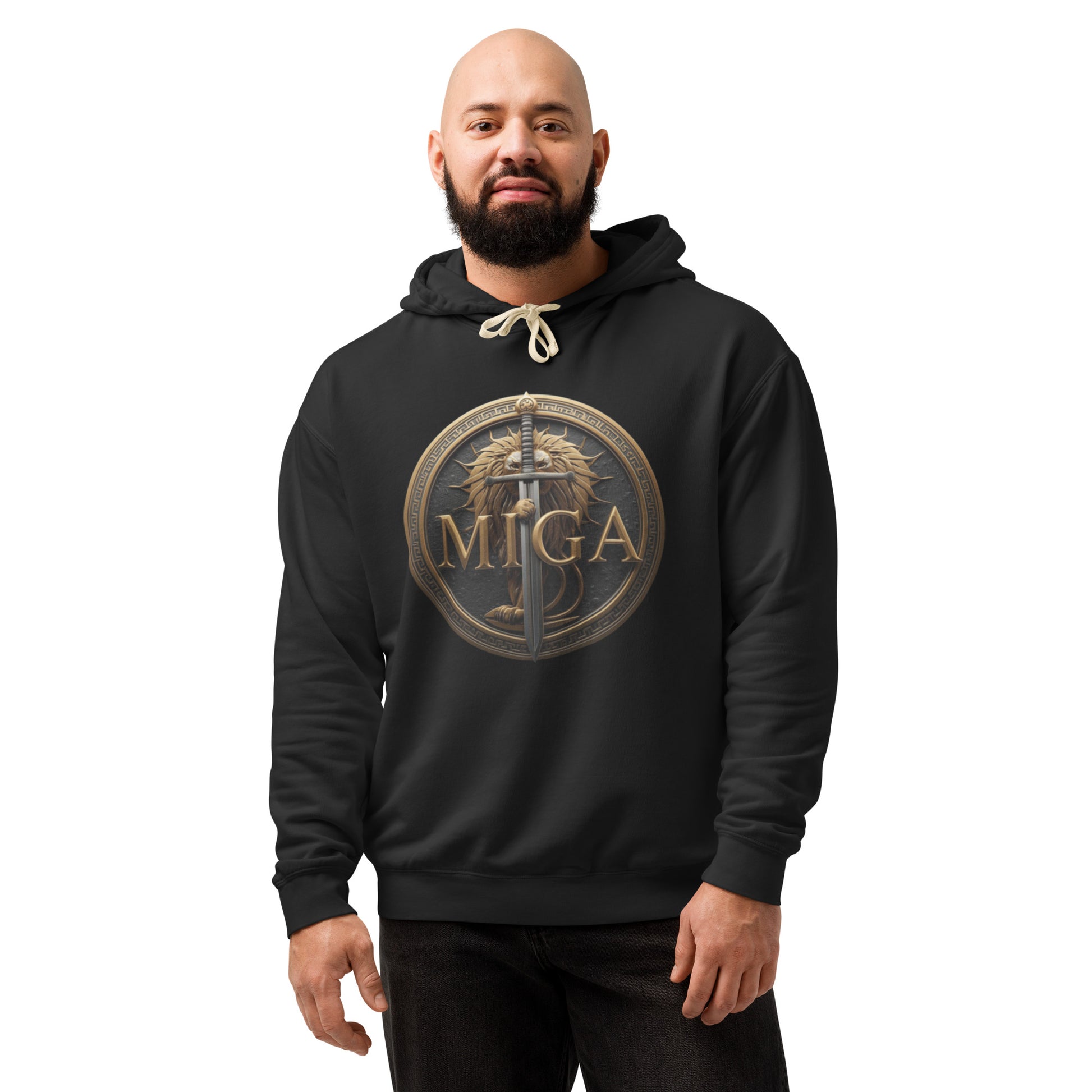 MIGA lion emblem Black unisex fleece hoodie – premium streetwear hoodie USA Canada