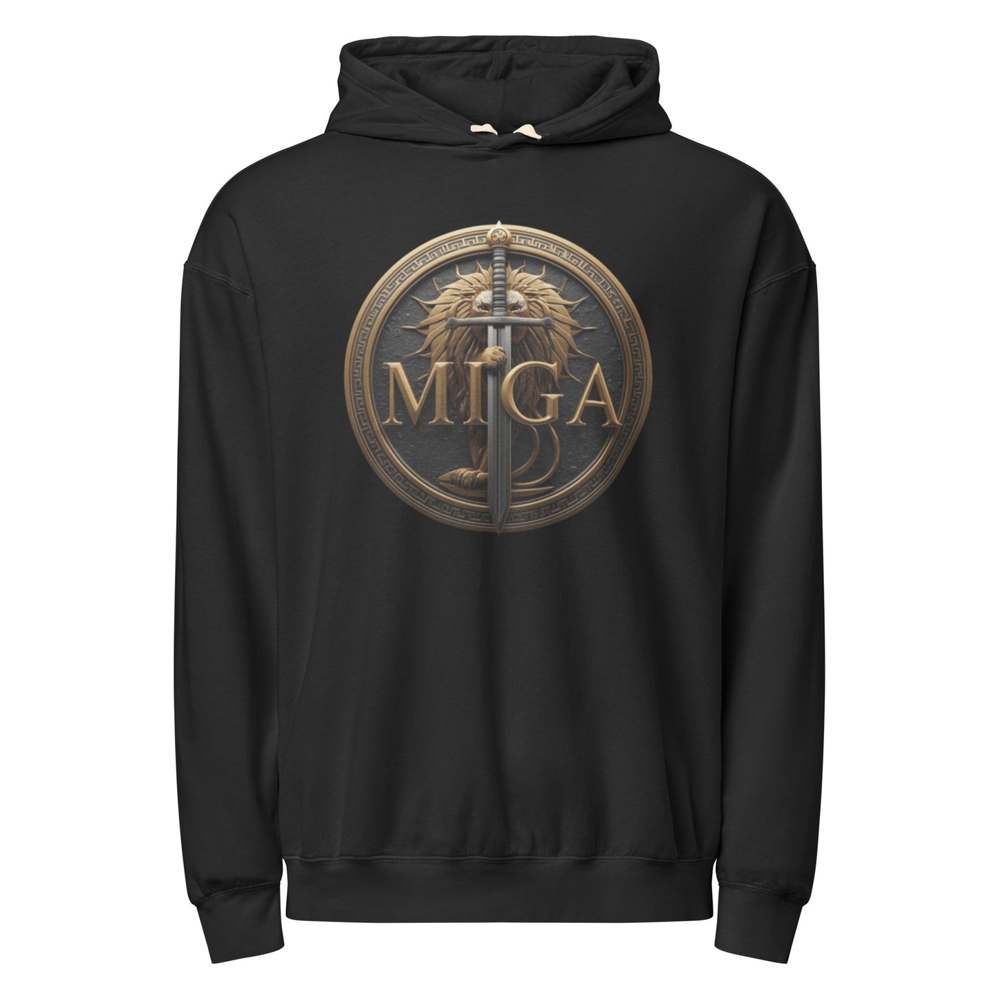 MIGA lion emblem Black unisex fleece hoodie – premium streetwear hoodie USA Canada