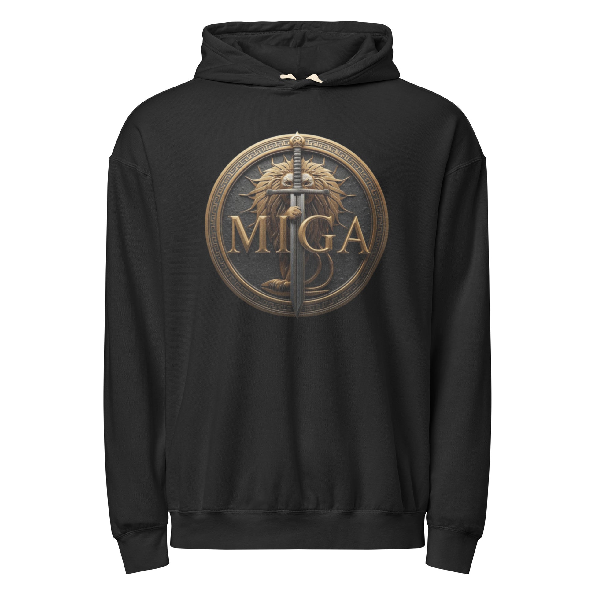 MIGA lion emblem Black unisex fleece hoodie – premium streetwear hoodie USA Canada