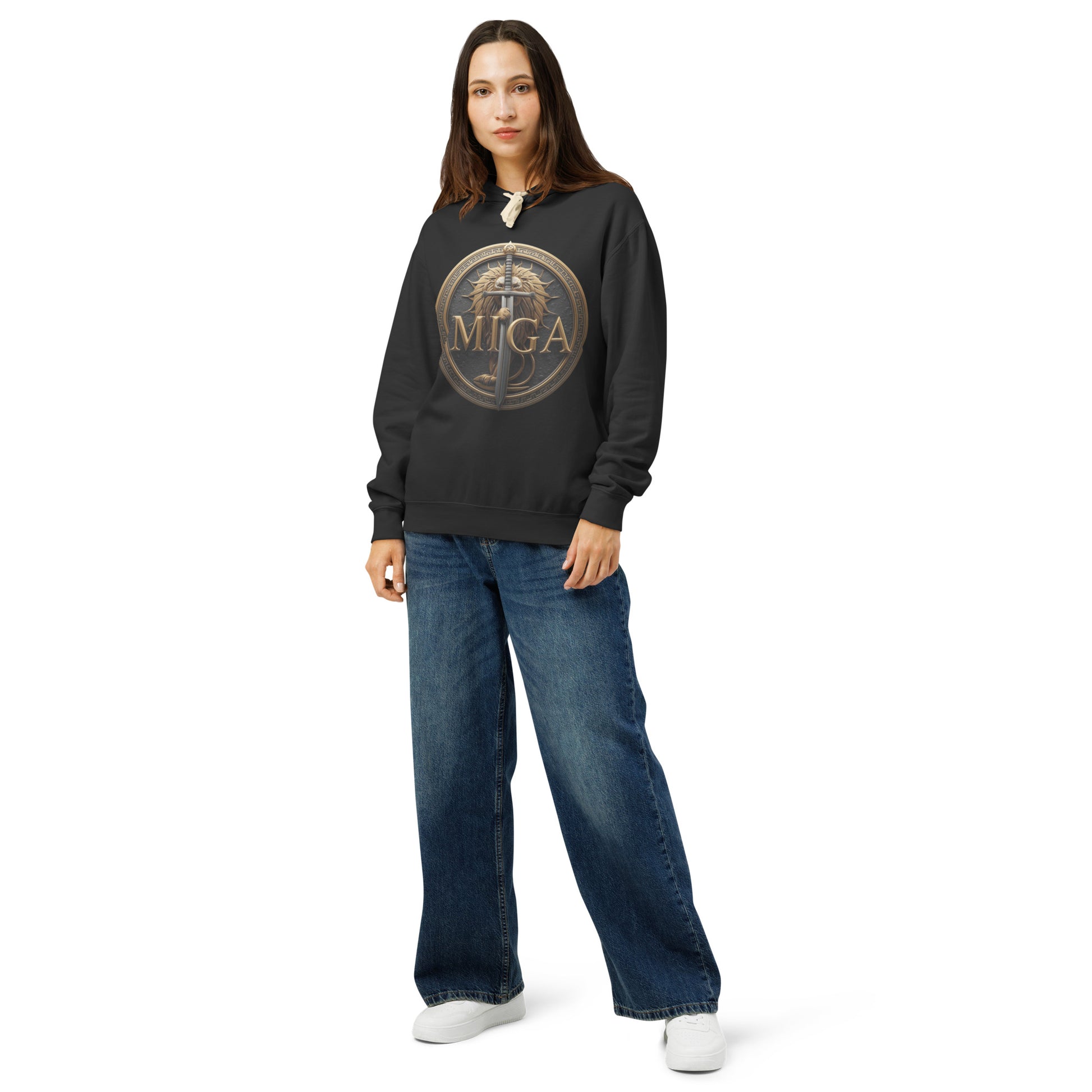 MIGA lion emblem Black woman's fleece hoodie – premium streetwear hoodie USA Canada