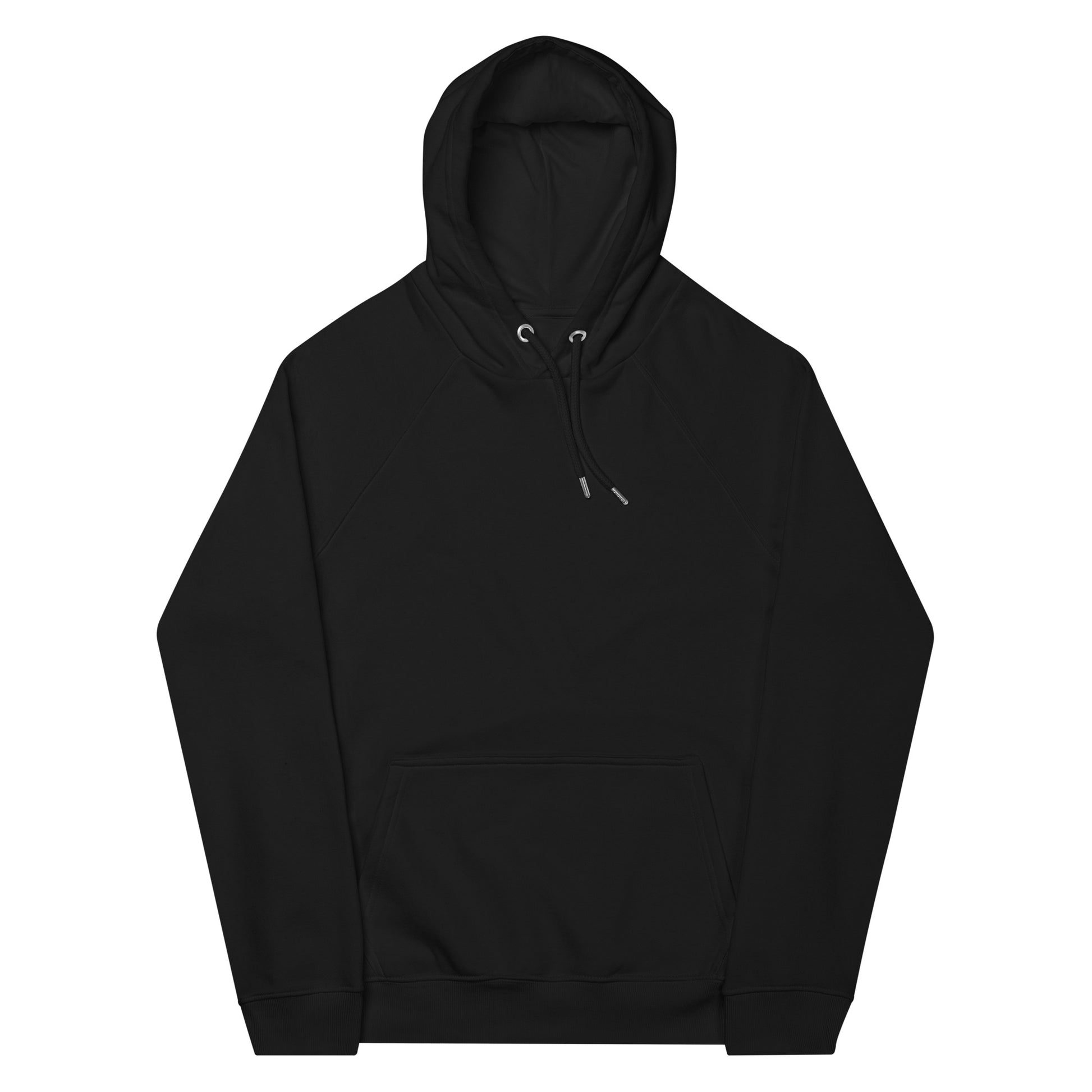 Blank front of black unisex Persian hoodie with kangaroo pocket and raglan sleeves