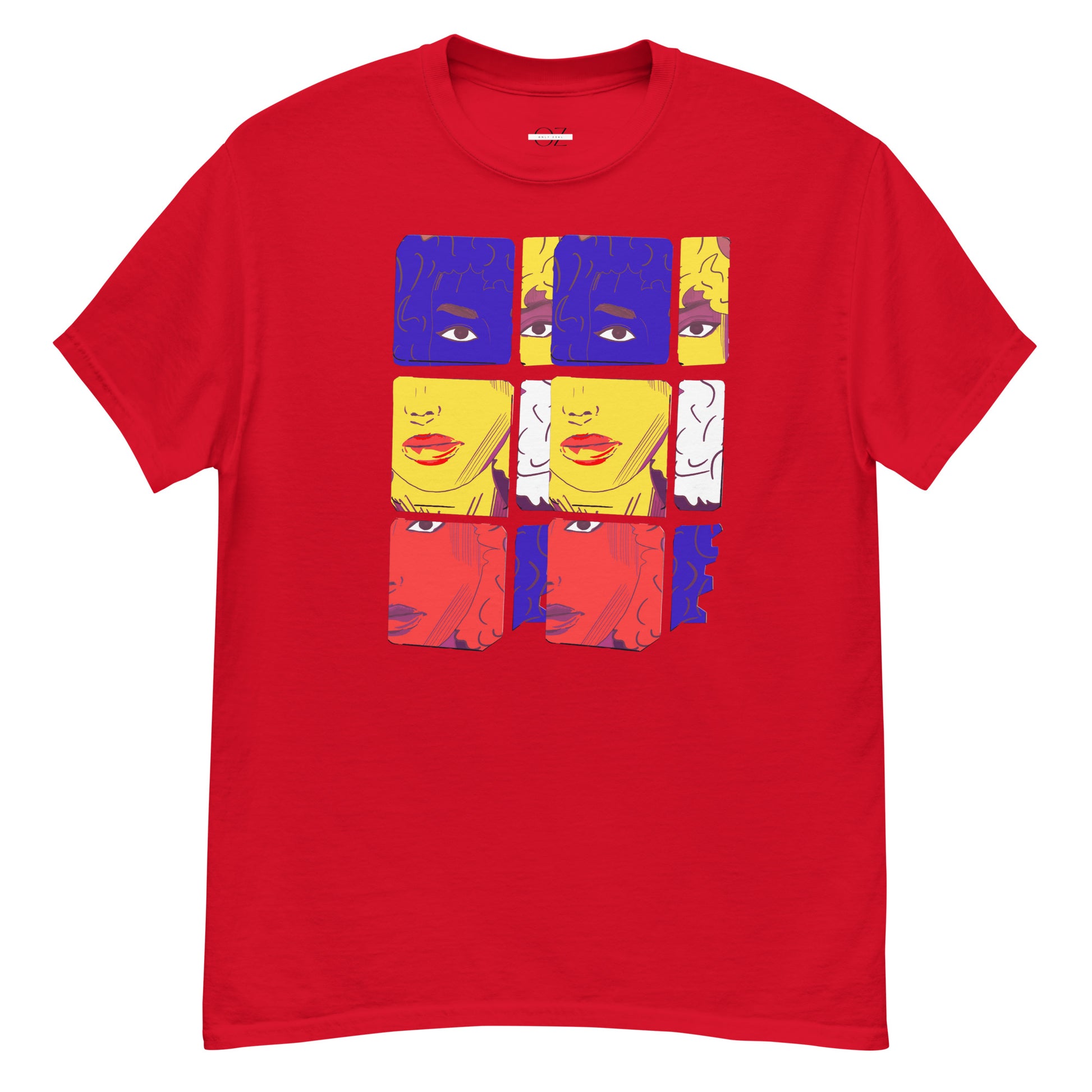 Pop Art Faces Graphic Red T-Shirt