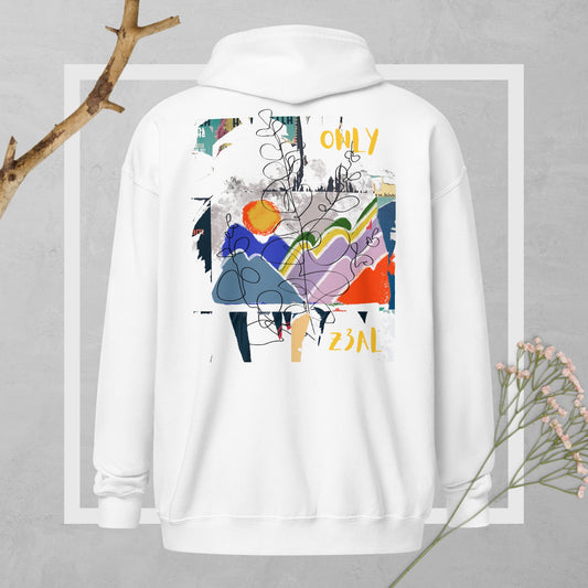 Unique Painted Back Design on Heavy Blend White Hoodie