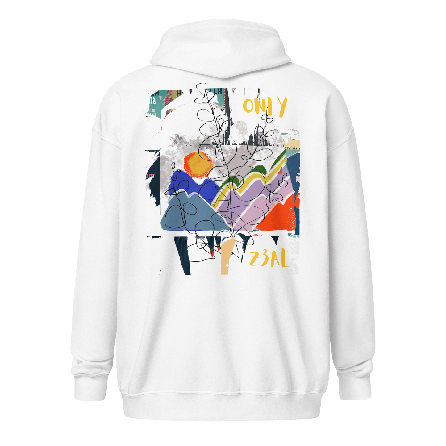 Unique Painted Back Design on Heavy Blend White Hoodie