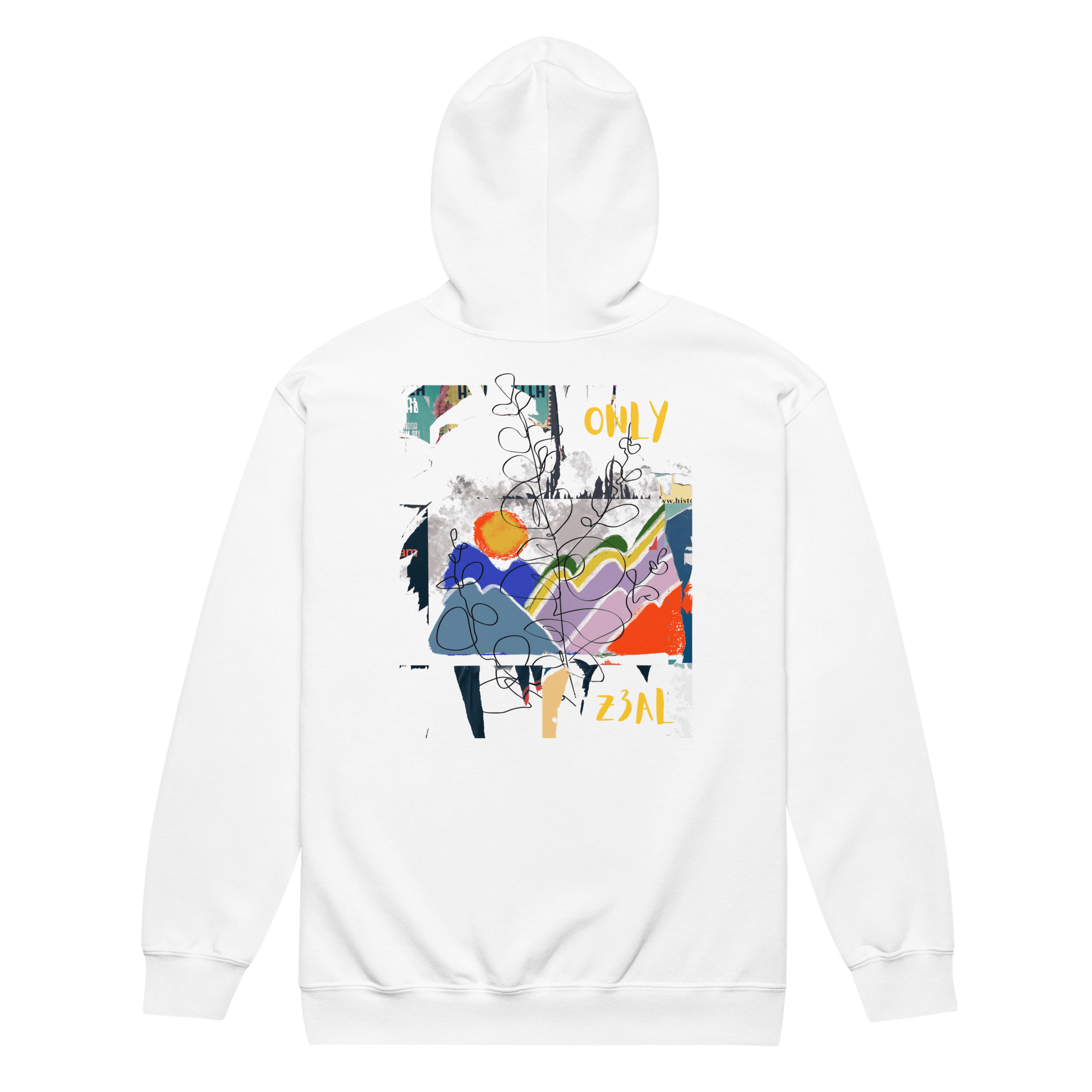 Unique Painted Back Design on Heavy Blend White Hoodie