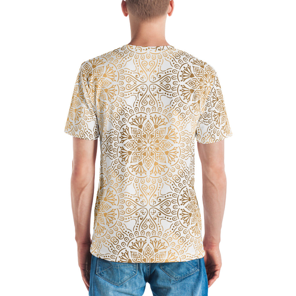 Persian design shirt  | Cotton Floral Motif T-shirt for Men | Gold Print T-Shirts