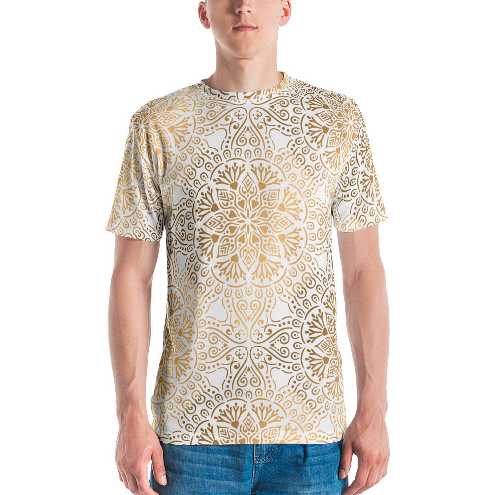 Persian design shirt  | Cotton Floral Motif T-shirt for Men | Gold Print T-Shirts