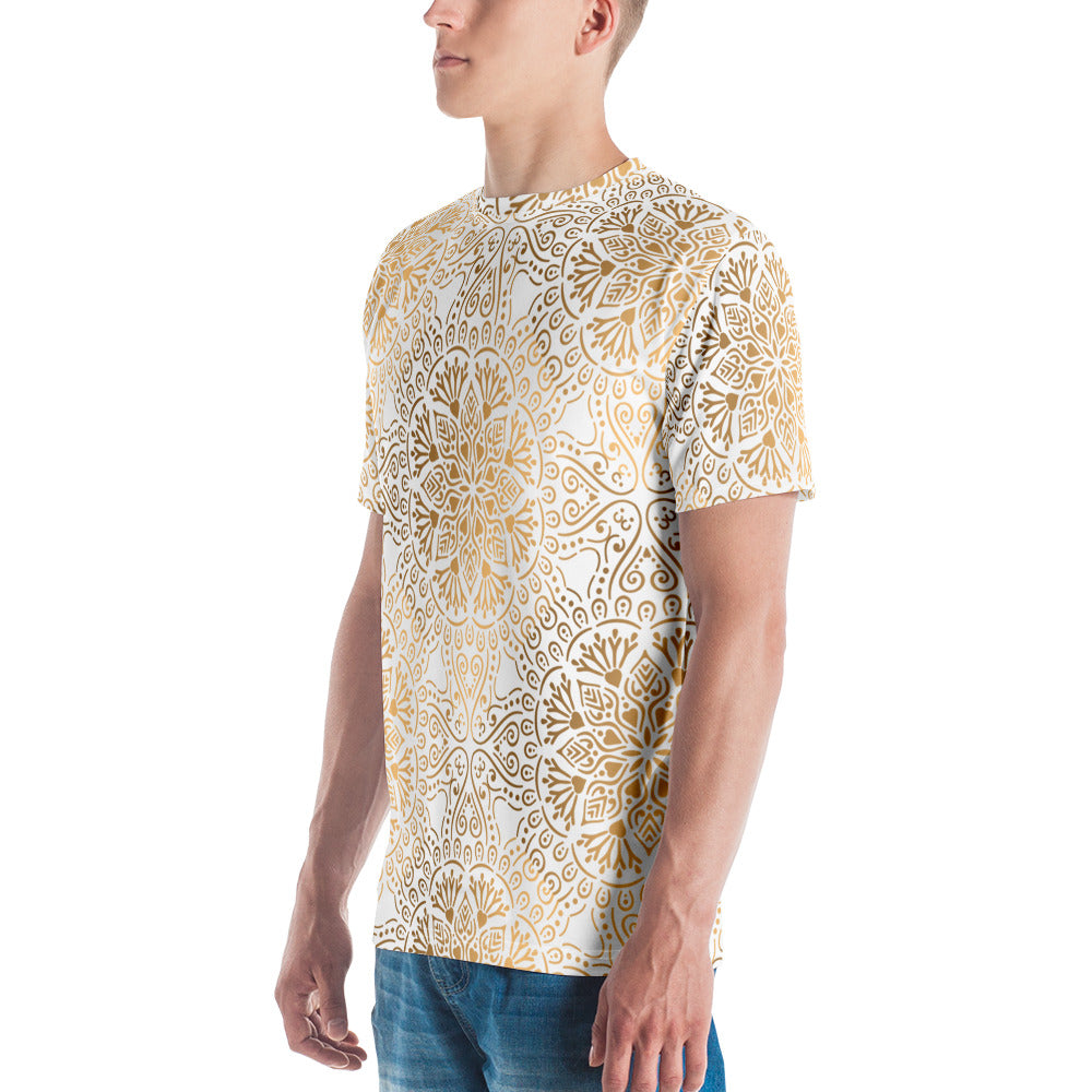 Persian design shirt  | Cotton Floral Motif T-shirt for Men | Gold Print T-Shirts