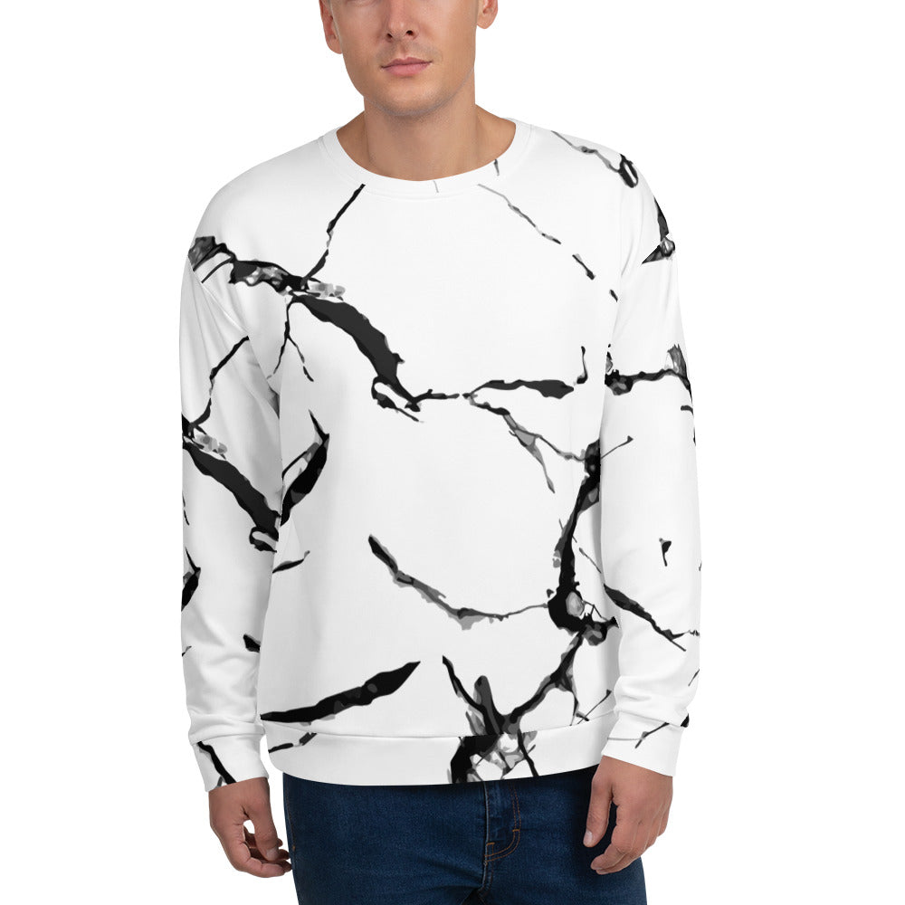 White Marble Print Sweatshirt | Men's Sweaters | Saliya Fashion