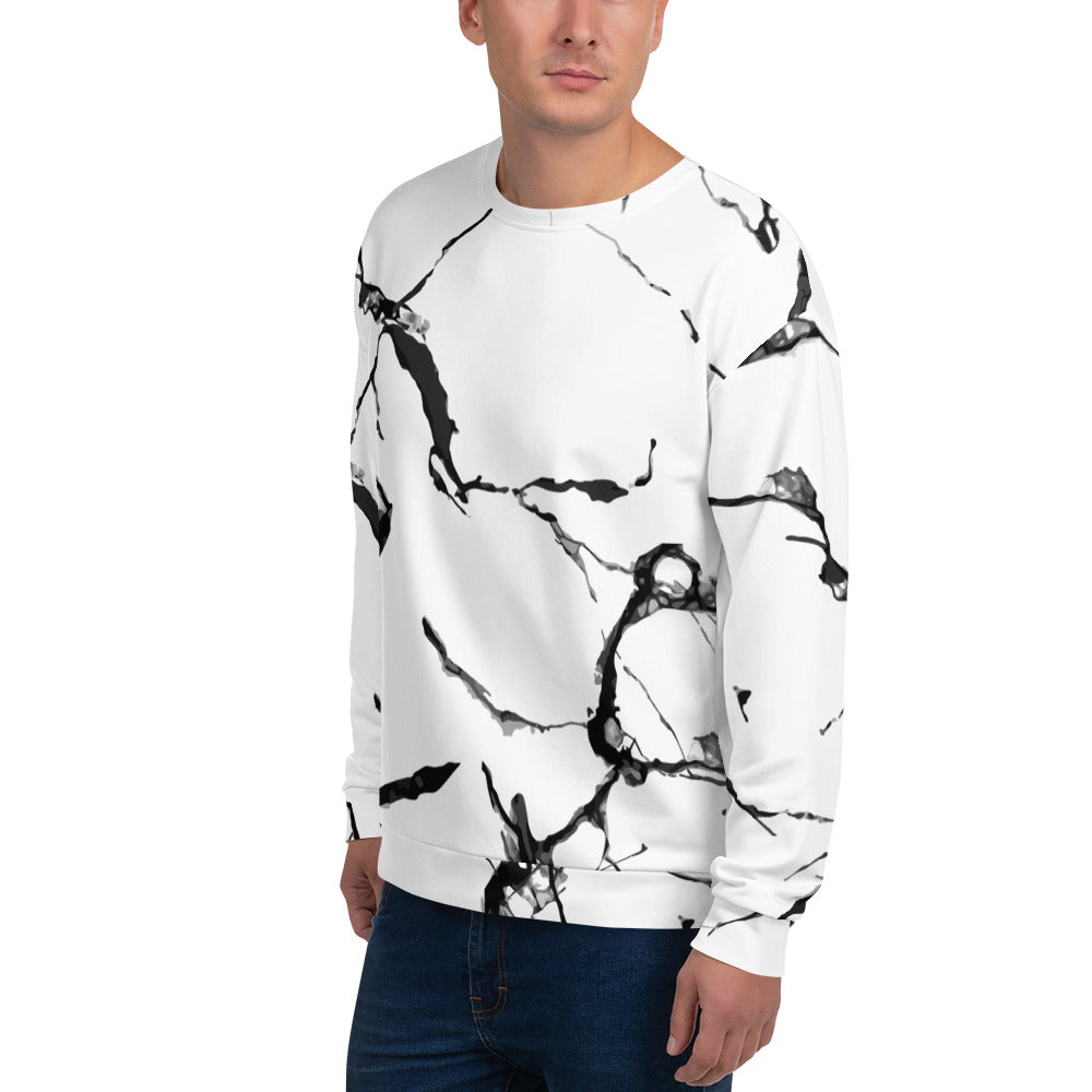 White Marble Print Sweatshirt | Men's Sweaters | Saliya Fashion