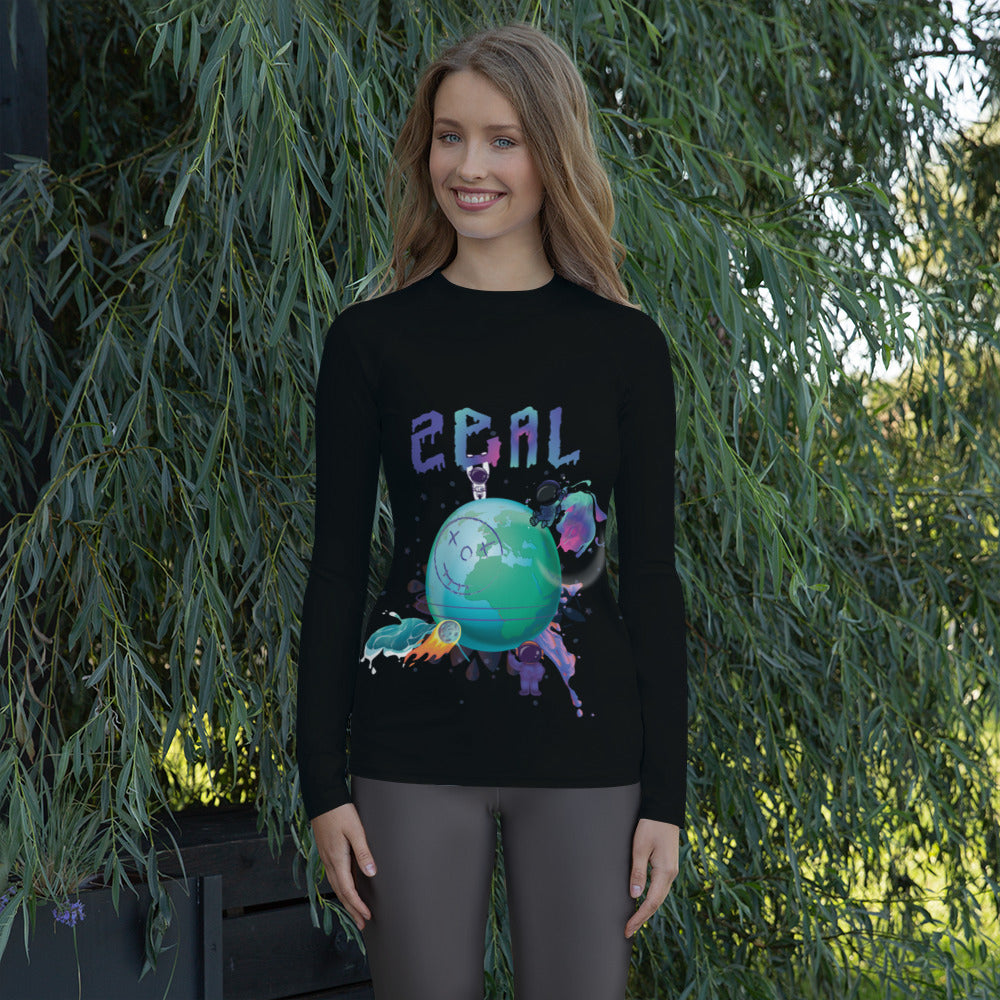 Earth Black long sleeve Rash Guard | Crew Neck Long Sleeve Rash Guard